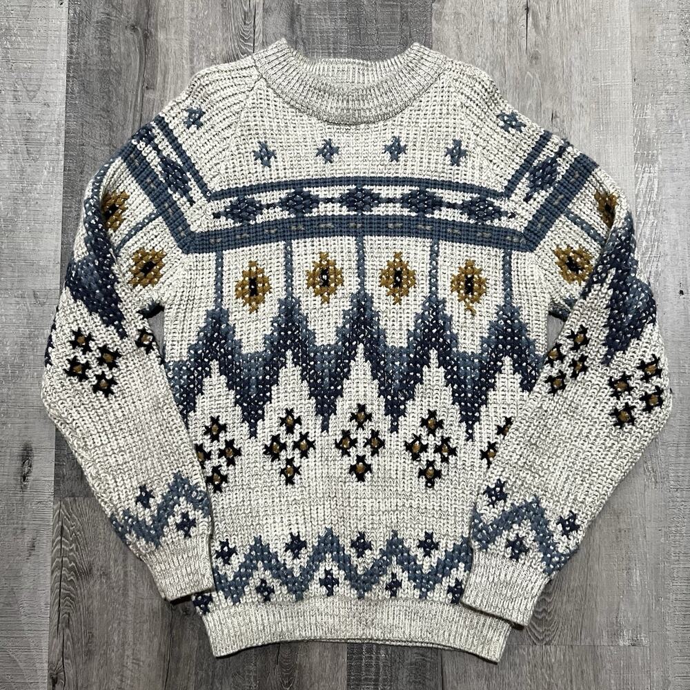 VTG 70s 80s Silton California Chunky Knit Nordic Fair Isle Sweater Acrylic M/L